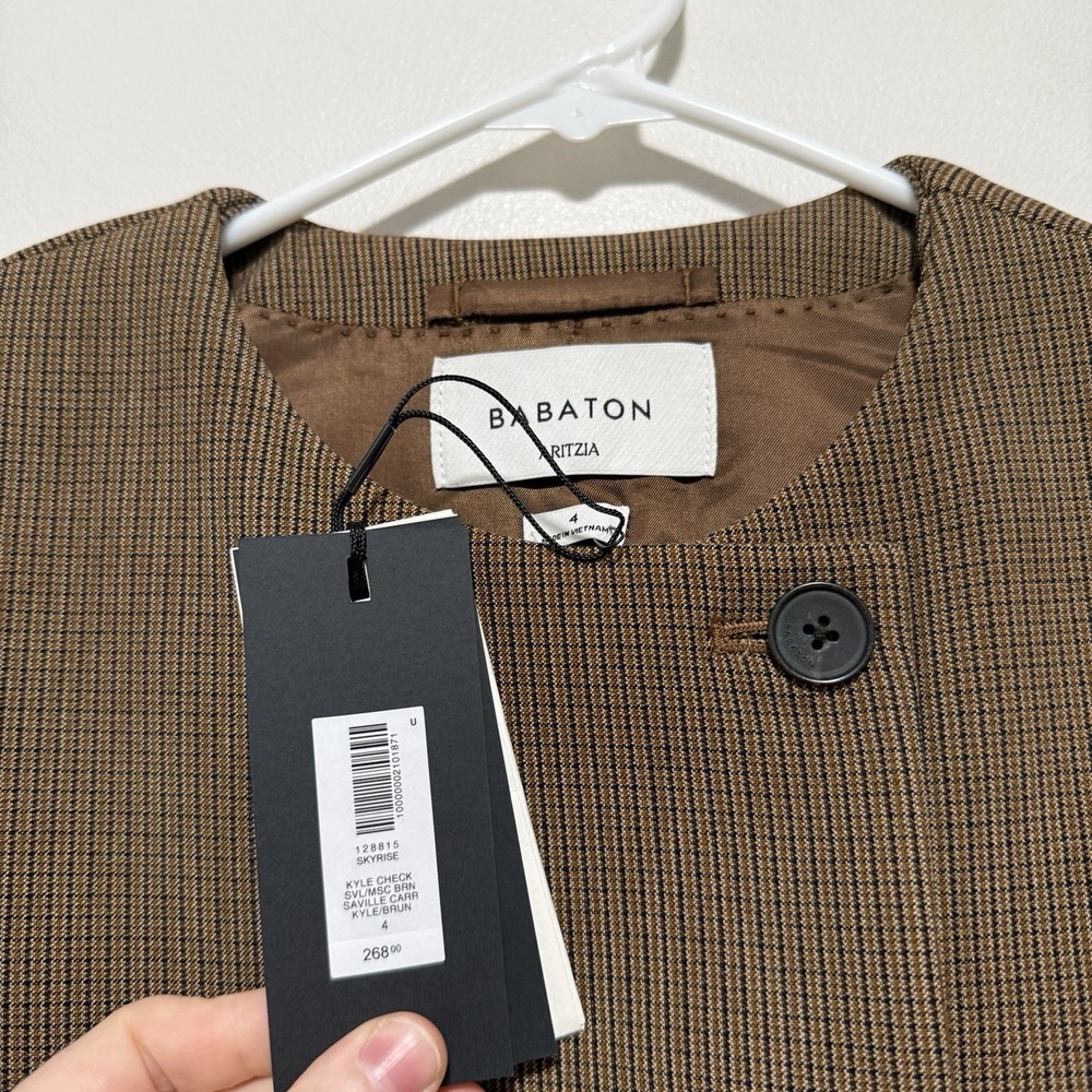 Babaton Aritzia NWT Skyrise Double Breasted Blazer Dress in Brown Kyle Check 4 - Picture 6 of 9